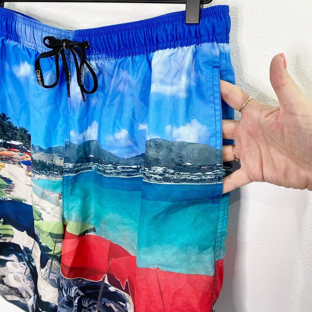 Calvin Klein Mens Size Large Swimwear Blue St. Martin Swim Shorts Pockets - Picture 4 of 14